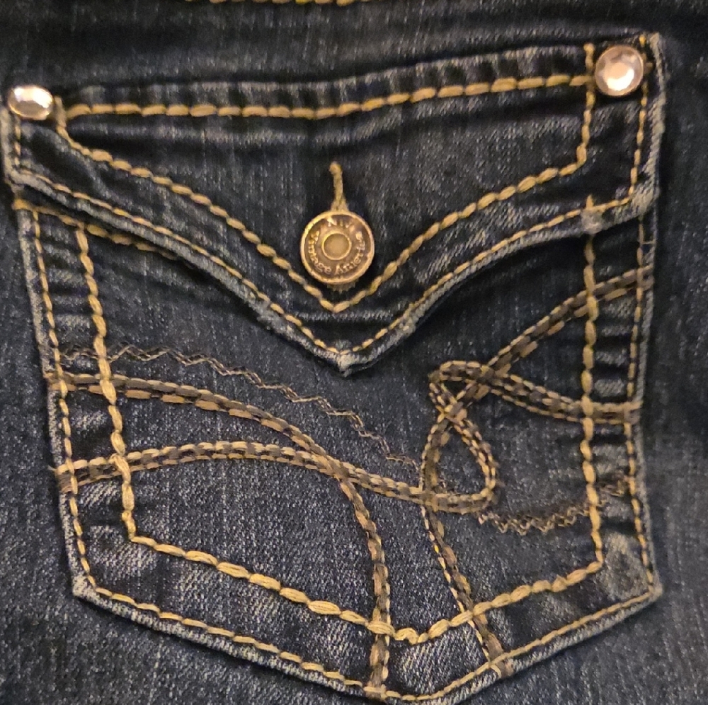 NY Collection Dark Blue Flare Jeans with Gold Stitching